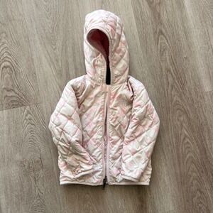 Pink Floral North Face Baby Reversible Puffer Jacket with fuzzy inside